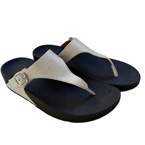 Fitflop Skinny Deluxe Silver Toe Thong Sandals Size 8 Buckle Wedge comfort